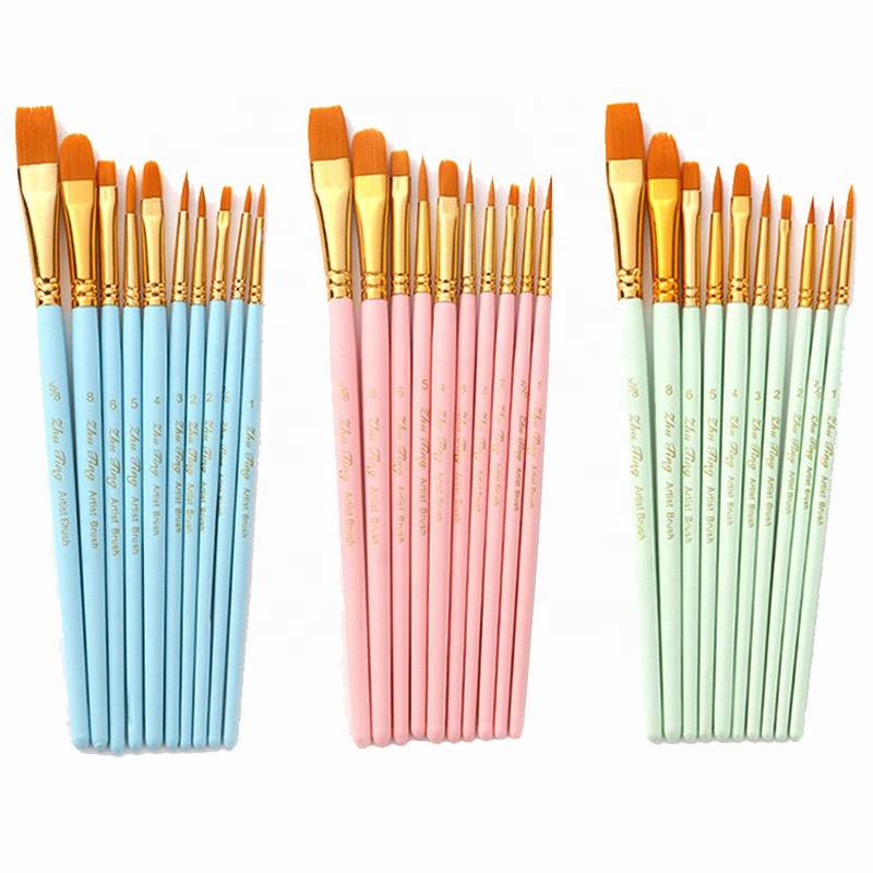 Promotional Nylon Hair Material Watercolor Paint Brush With 10 Different Tip Size Artist Paint Brush
